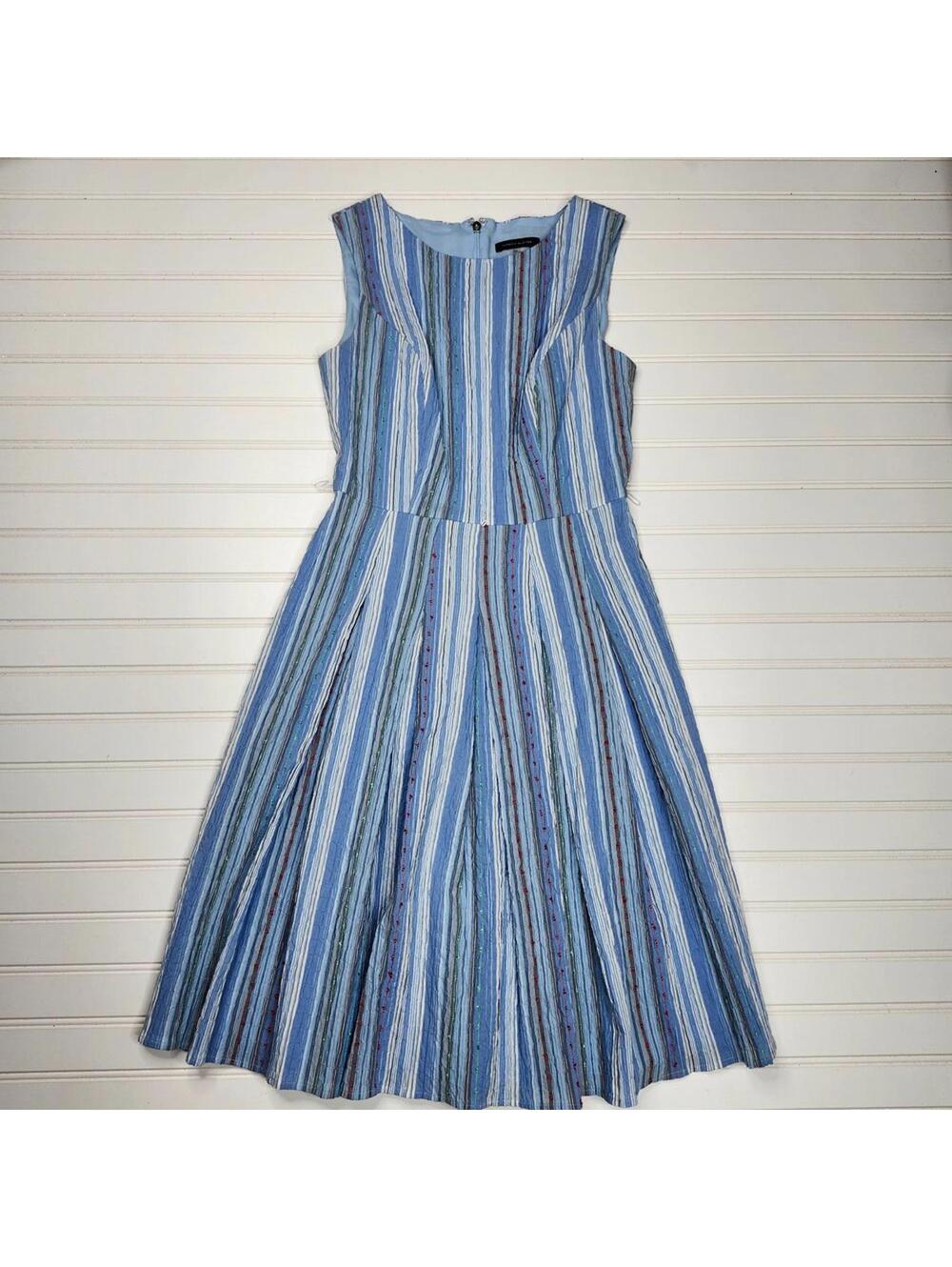 Tommy Hilfiger Blue Striped Fit & Flare Dress Size 2 Sleeveless Cotton Blend